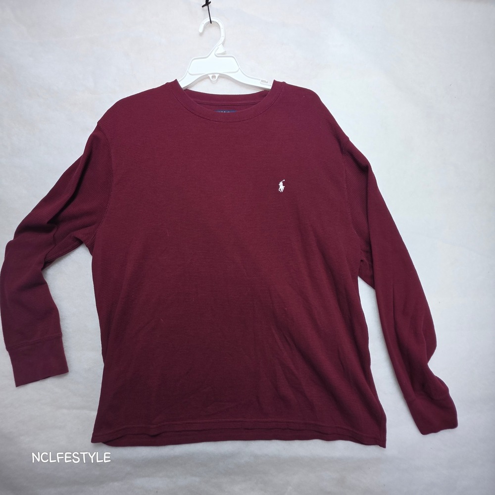 Polo Ralph Lauren Mens 2XL Waffle Knit Thermal Sleepwear Shirt Maroon Burgundy